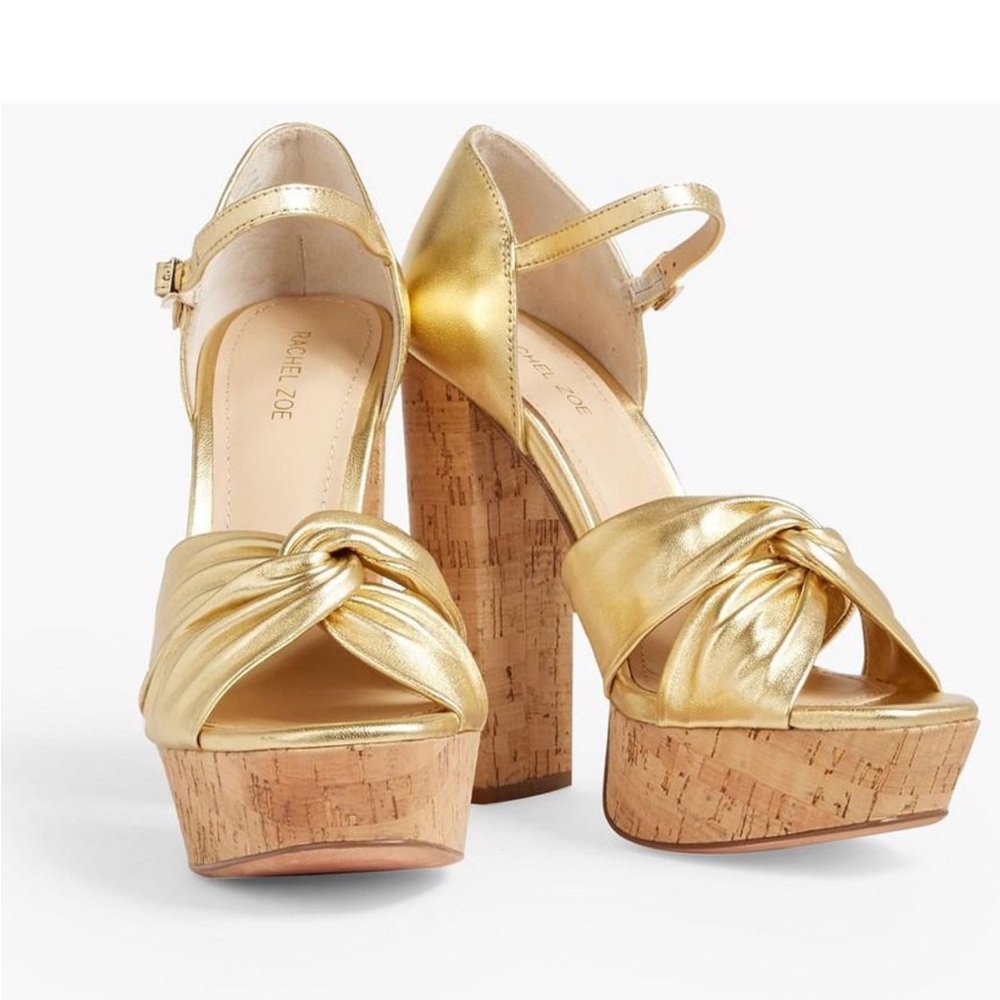 Cork platform gold shoe